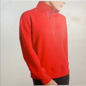 Athleta Cozy Karma 1/4 Zip Hibiscus Red Small Tall